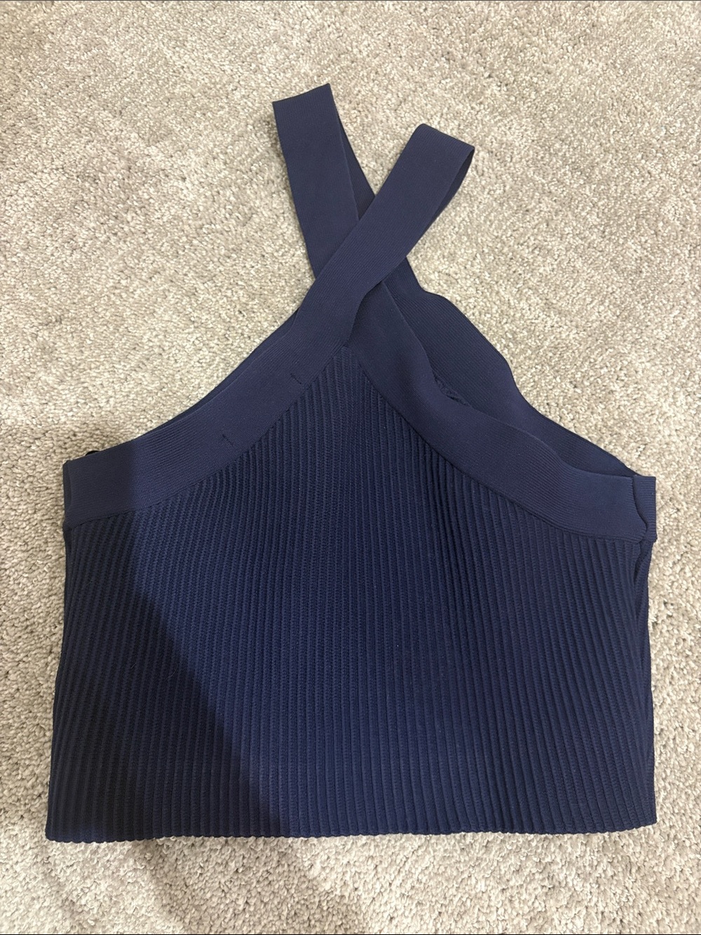 Forever 21 Dark Blue Ribbed Cross-Strap Tank